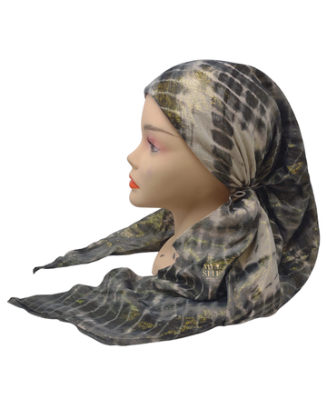 SG CS-05BWG Black/White/Gold Lurex Tie Dye Adjustable Pre-Tied Bandanna myselflingerie.com